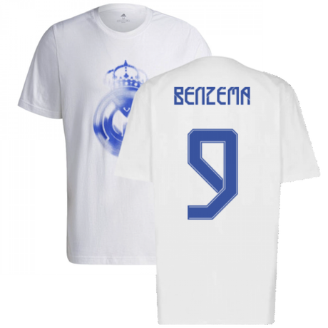 Real Madrid 2021-2022 Training Tee (White-Blue) (BENZEMA 9)_3