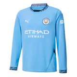2024-2025 Man City Home Long Sleeve Shirt (Kids)_0