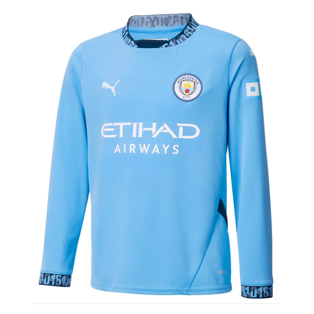 2024-2025 Man City Home Long Sleeve Shirt (Kids)_0