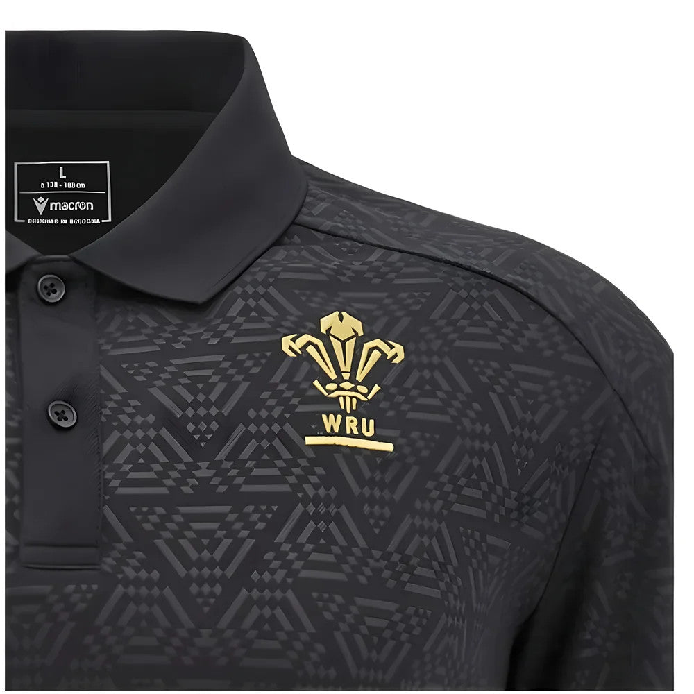 2024-2025 Wales Rugby WRU Travel Poly Polo Shirt (Black)_2