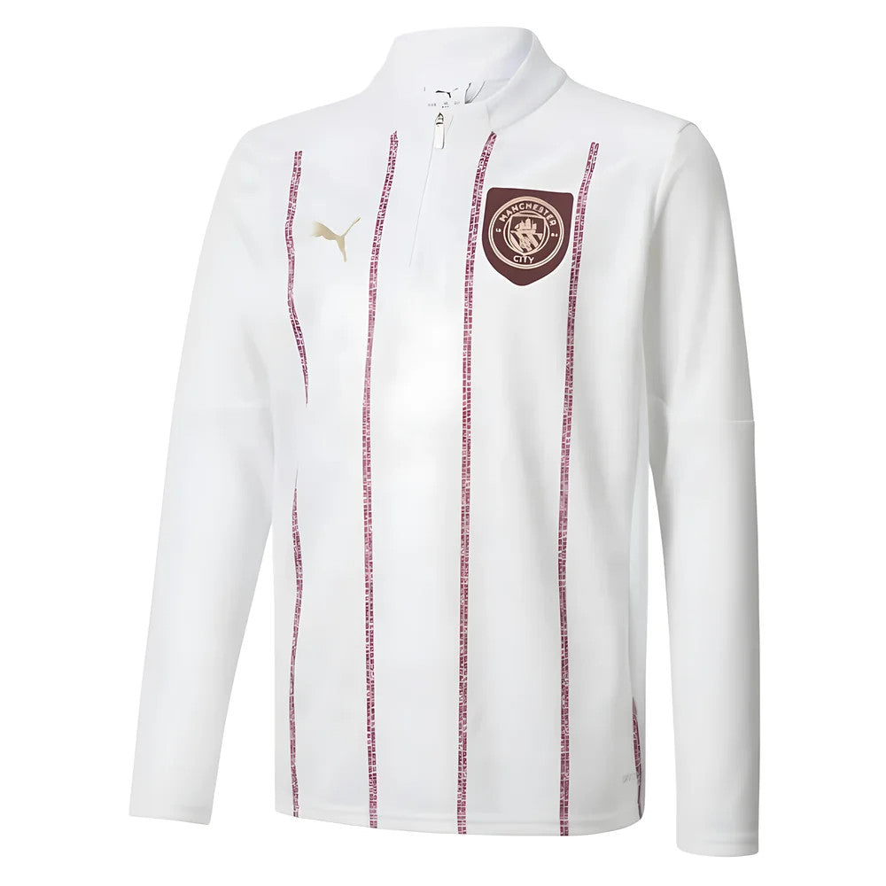 2024-2025 Man City Prematch 1/4 Zip Top (White) - Kids_0